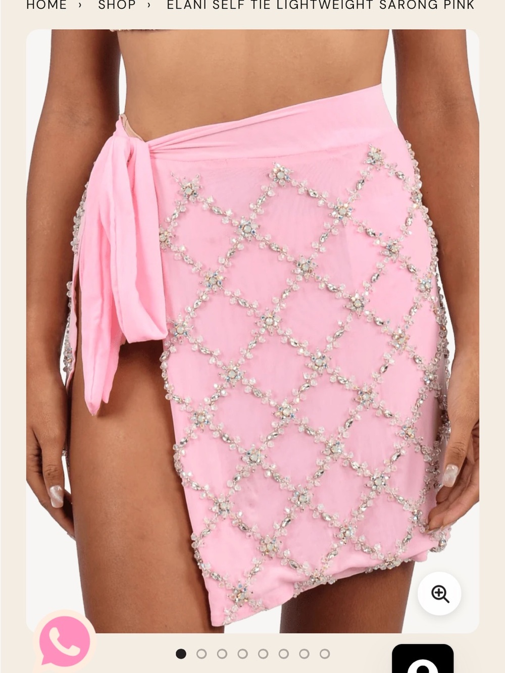 Oceanus Swimwear Elani Pink Crystal-Embellished Self-Tie Mini Sarong Skirt